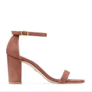 Stuart Weitzman Nearly Nude Block Heel Suede Heels Sandal Desert Rose Size 8